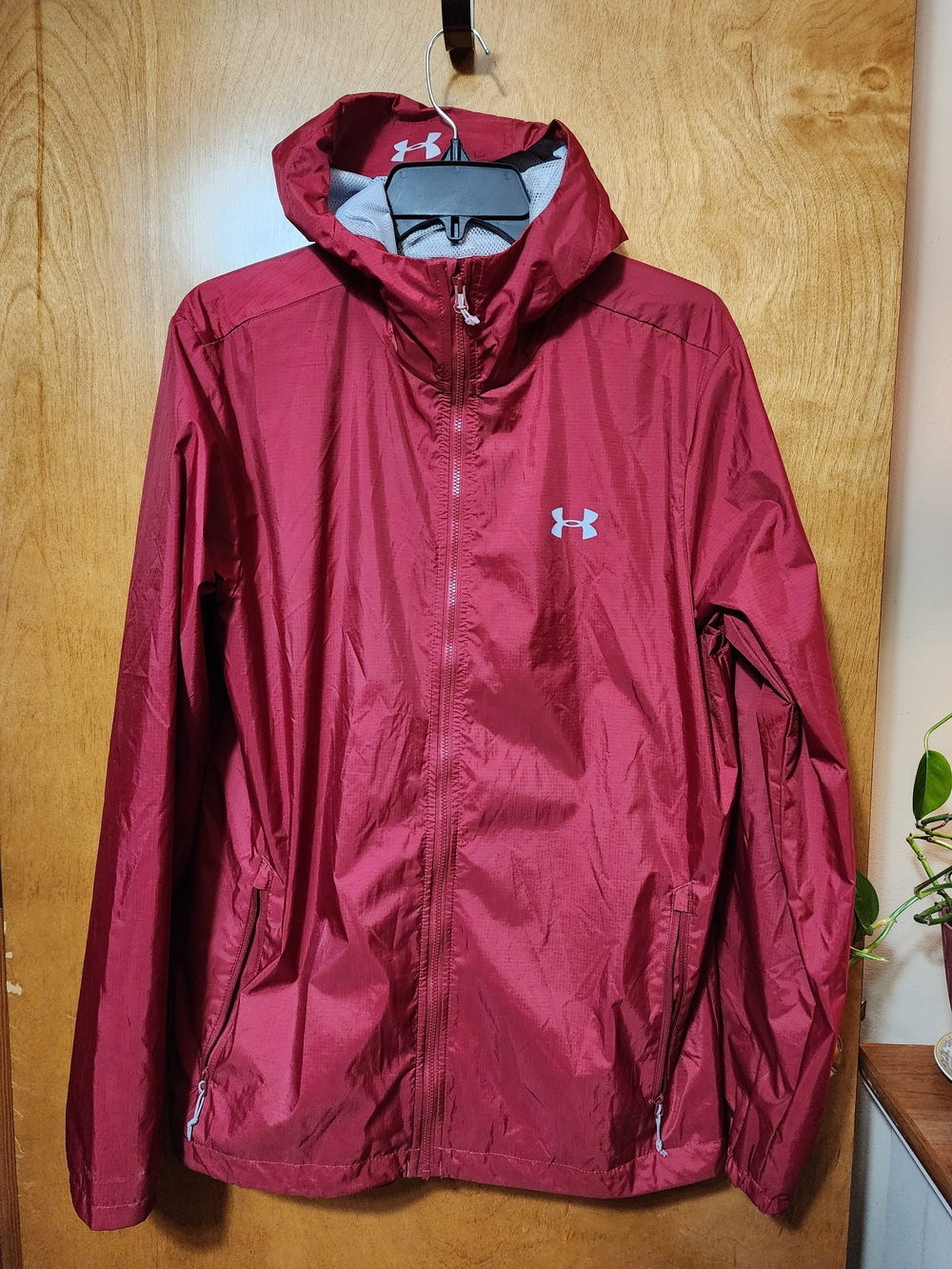Under Armour Storm Men's Medium Forefront Rain Jacket Red Full Zip Mesh Lined